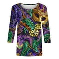 thumbnail image 4 of SOOMLON Mardi Gras Outfit for Women Tuesday Shirts Carnival Themed Party 3/4 Sleeve Outfits Funny Mask Graphic Tshirts Tunic Round Neck Tops New Orleans Holiday Blouses 2025 Multicolor XL, 4 of 5