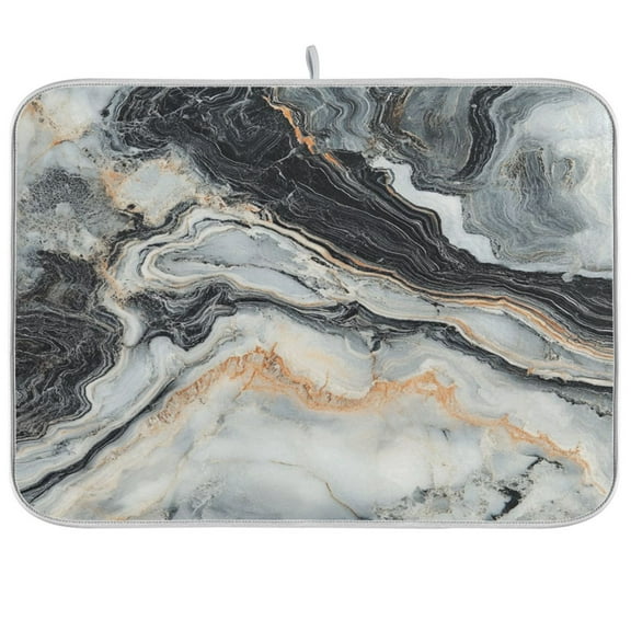 Dish Drying Mat Multi-functional Absorbent Kitchen Drying Mat Foldable Drying Mat for Kitchen Drainer Rack 18"x24" Black White Marble Texture