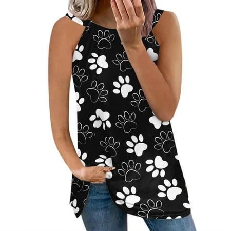 

Pianpianzi Build Bra Shirt Creme Color Memory Womens Casual Cats Prints Sleeveless Strap Round Neck Tank Vest Camis Tops