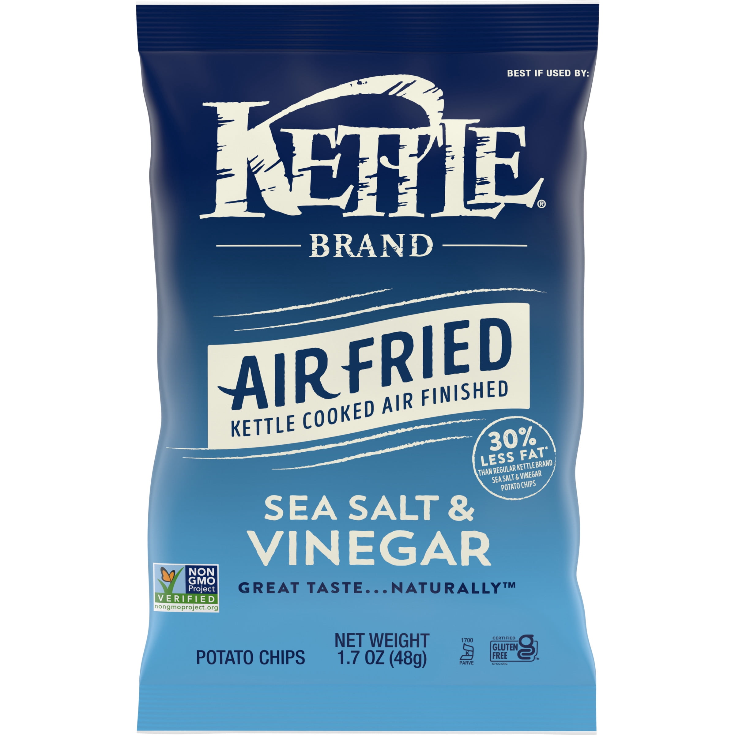 Kettle Brand Potato Chips, Air Fried Sea Salt and Vinegar Kettle Chips, 1.7 Oz Snack Bag