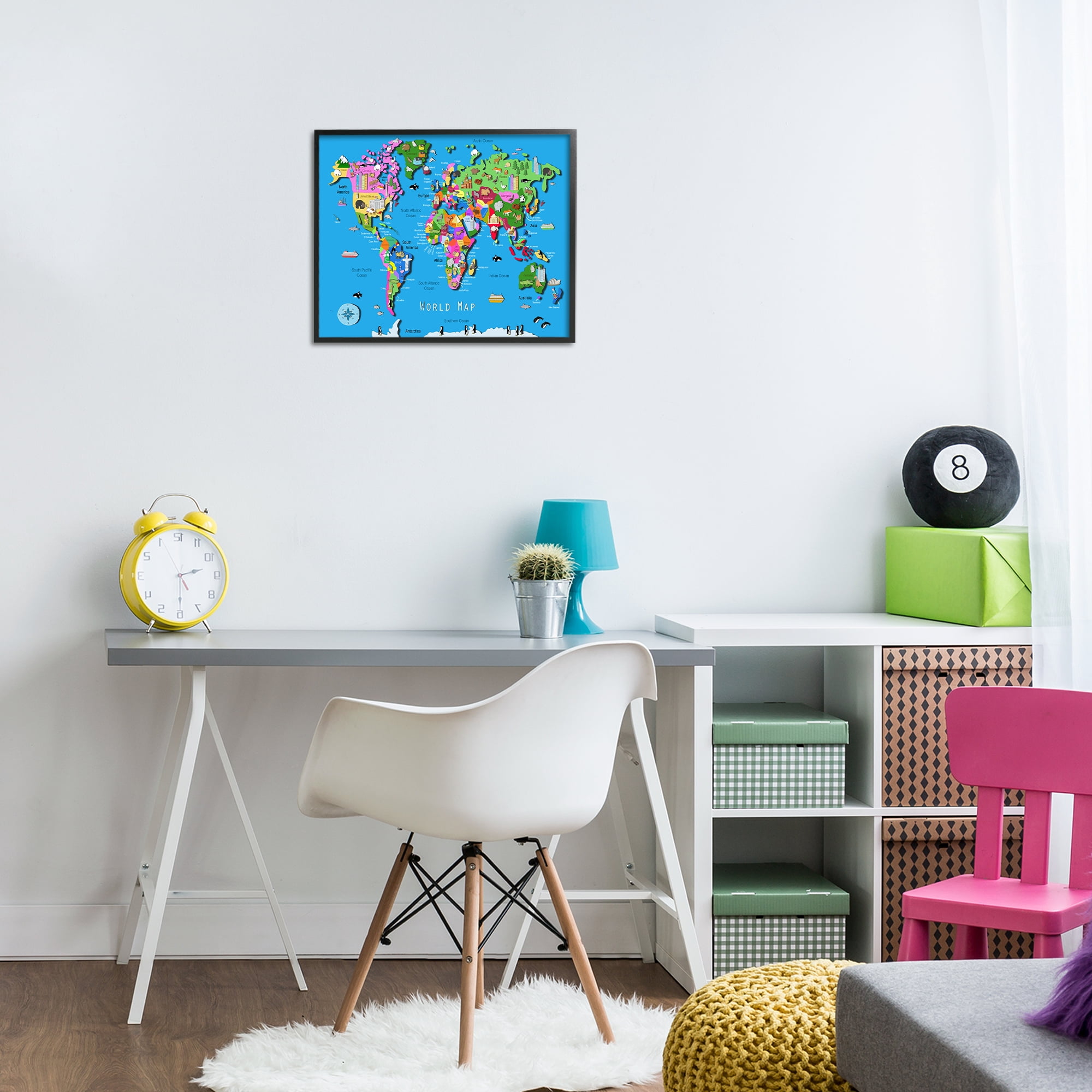 Stupell Industries Educational World Map Travel & Places Painting Black Framed Art Print Wall Art, 20 x 16