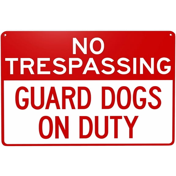 No Trespassing Guard Dogs On Duty Sign - 8"x12" Retro Aluminum Tin Decor, Vintage Style Property Wall Art