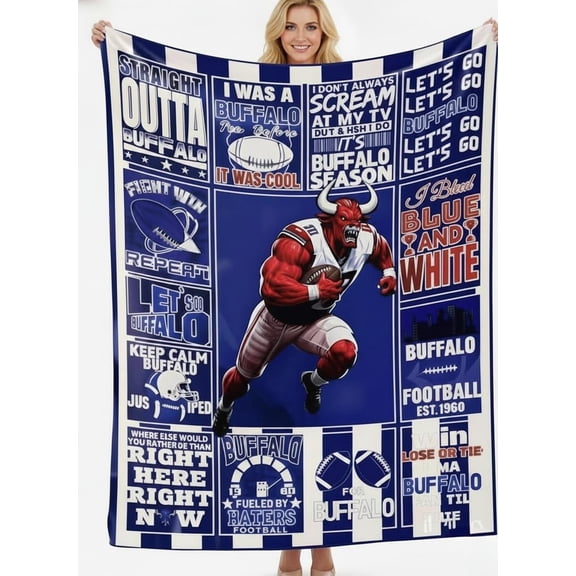 Football Gifts for Buffalo Fans, Football Fans Gifts for Men Women, Sport Style Flannel Throw Blanket Super Cozy Soft Living Room