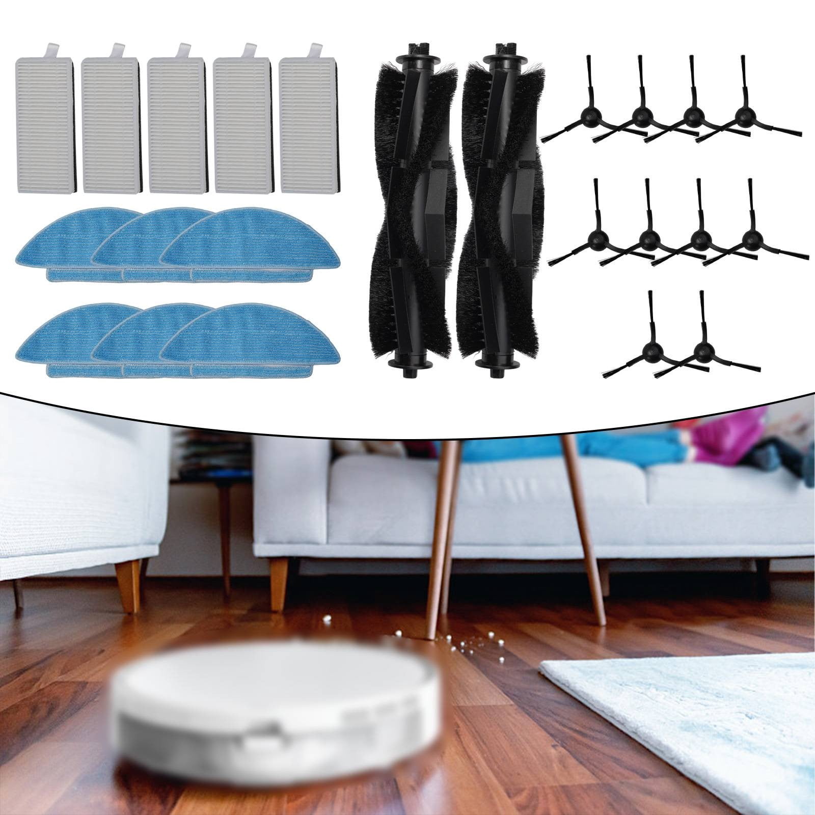 Parts Kit for Tikom L9000, Robot Vacuum Cleaner Main Brush Side Brush Filter Pad