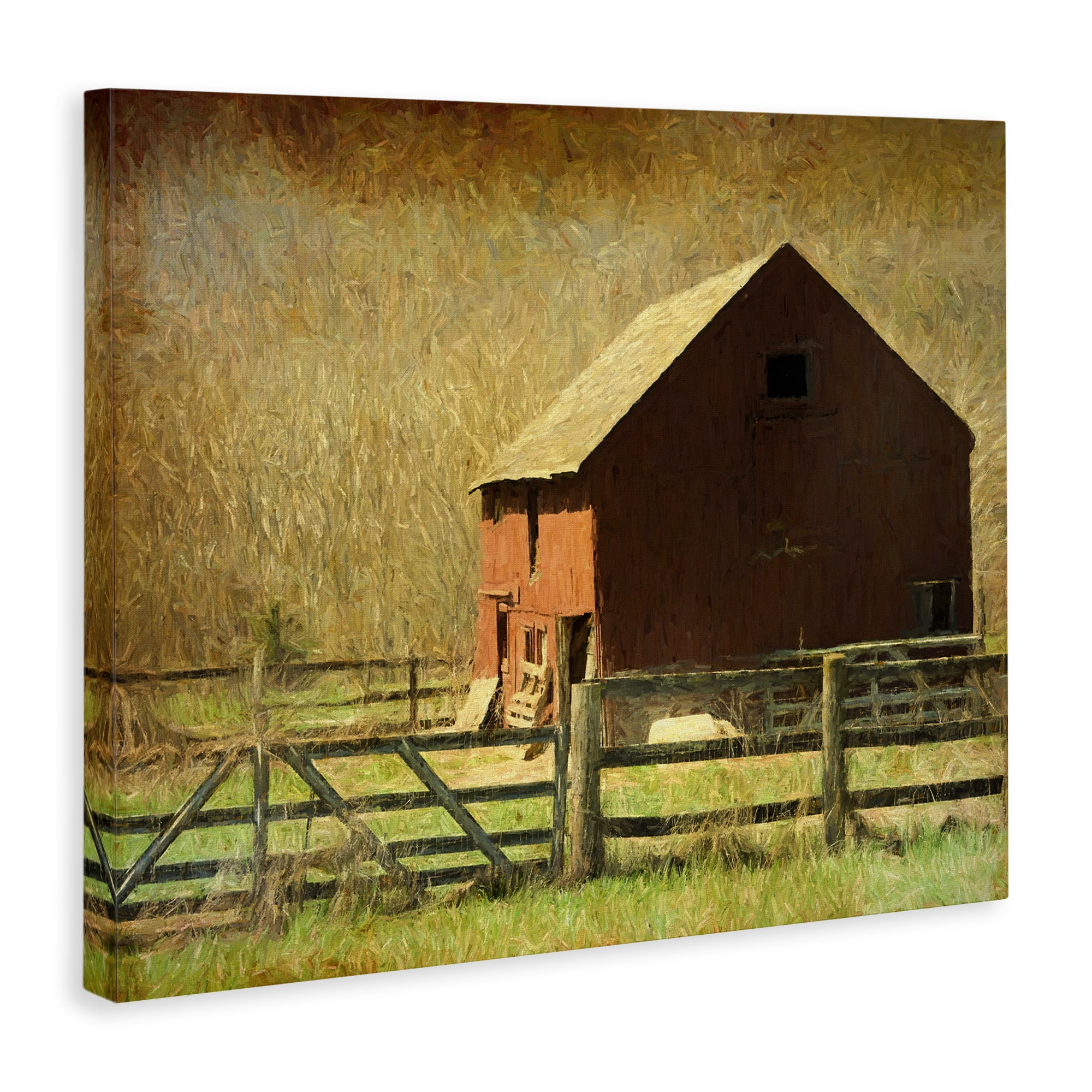 Stupell Industries Red Barn Distressed Pattern Landscape & Nature Painting Wrapped Canvas Art Print Wall Art, 48 x 36
