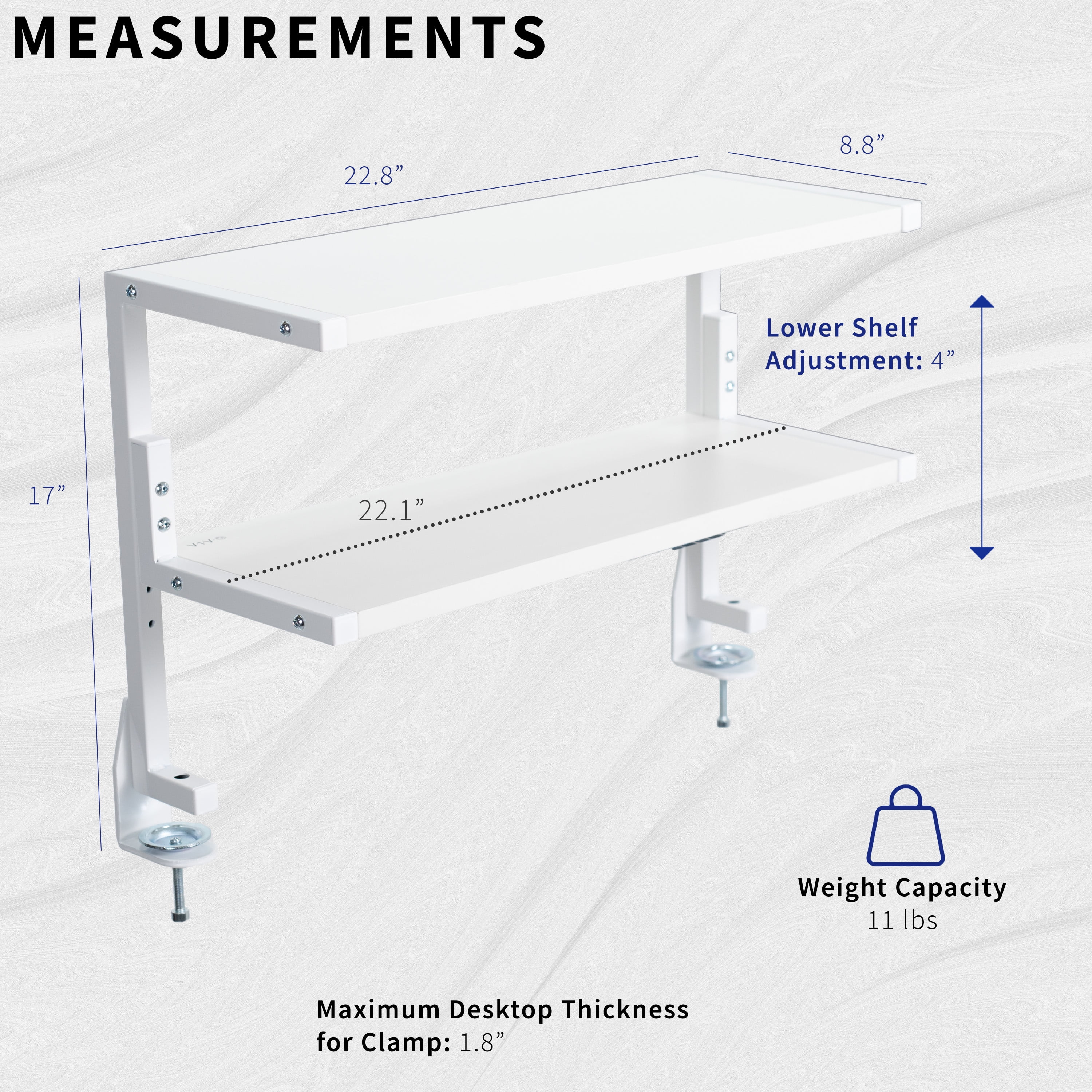 VIVO White Clamp-on 24" Above or Below Desk 2-Tier Shelving Unit, Desk Organizer