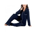 thumbnail image 6 of 2 Piece Women's V-neck Long Sleeve Trousers With Pocket Button-up Sleepwear Pajamas Suit, 6 of 6