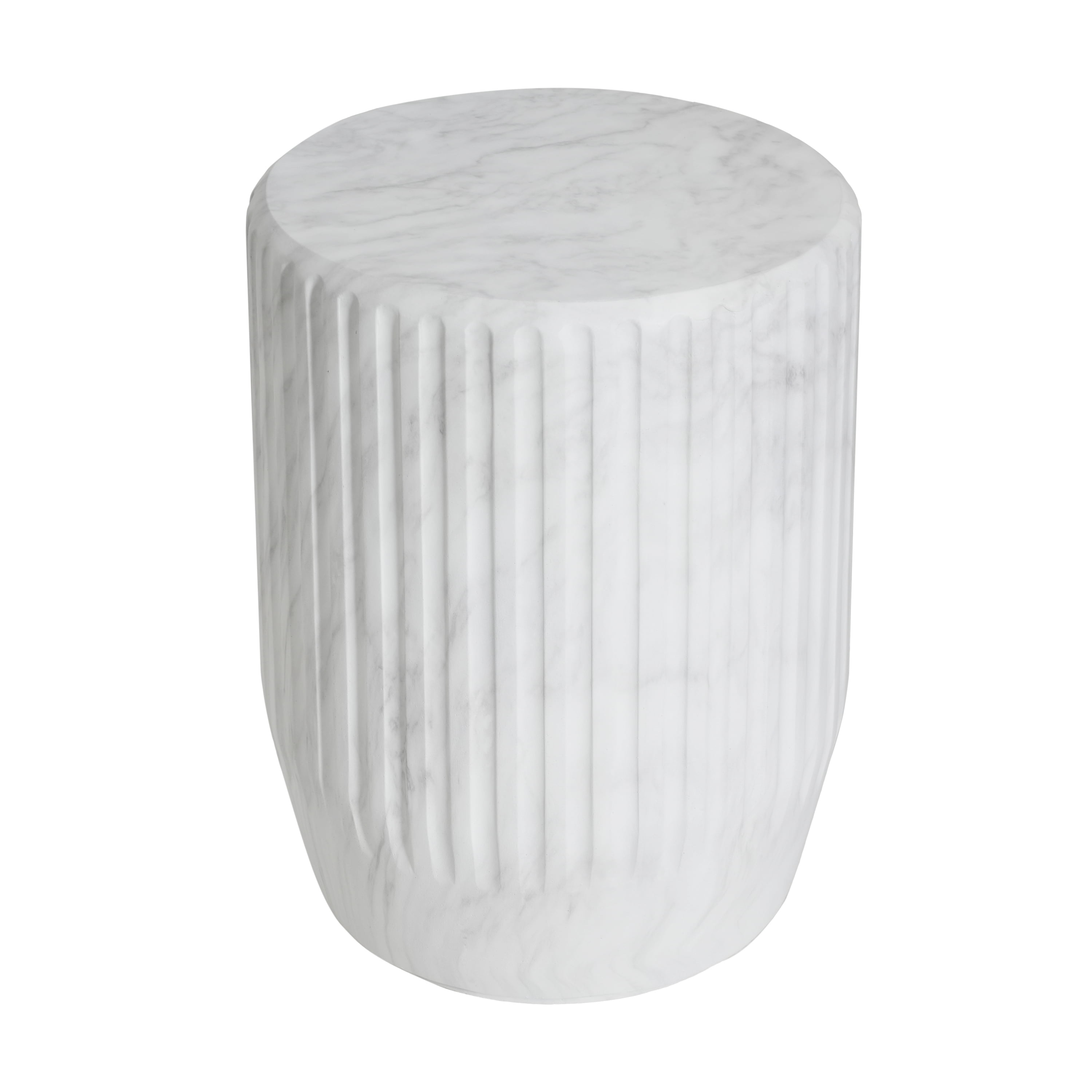 Carved Side Table, Outdoor White End Table for Patio Garden, White