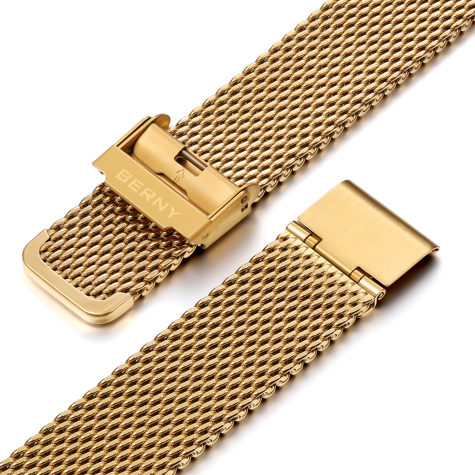 BERNY Gold Watches for Men, Classic Vintage Quartz Analog Watch with Day & Date Calendar, Stainless Steel Mesh Band, Luminous, Waterproof, Fashion Sport Casual Men's Wristwatch (Gold)