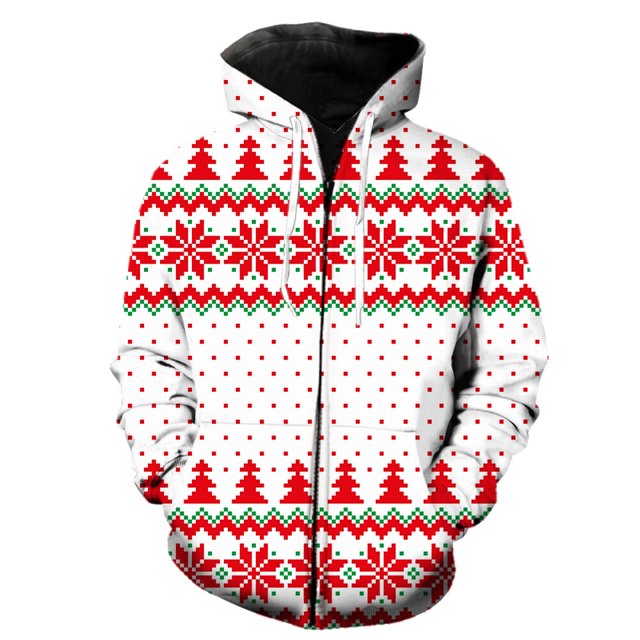 Sudadera con capucha para hombre, estilo navideño, con cremallera, divertida, Tops con estampado 3D, chaquetas con capucha, ropa de calle de manga larga, moda Unisex