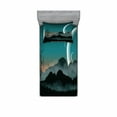 thumbnail image 2 of Ambesonne Space Fitted Sheet & Pillow Sham Set, Night Sky on Mountain, Full, Teal Black, 2 of 3