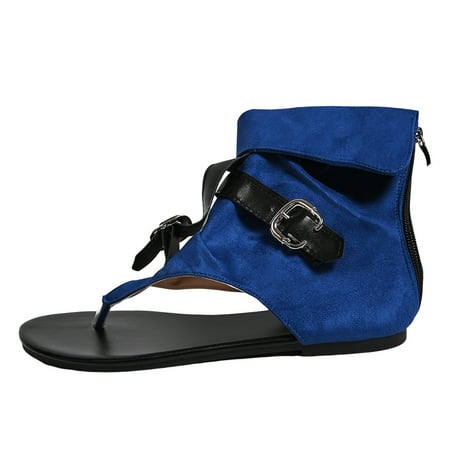 

Xboschi Women s Platform Sandals Sandals for Women Ladies Clip Toe Flat Roman Sandals Denim Belt Buckle Large Size High Top Herringbone Cool Boots Sandals