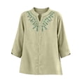 thumbnail image 4 of Neewe Womens Embroidery 3/4 Sleeve Tops Cotton Linen Shirts V Neck Lace Casual Loose Fit Blouses Boho Fashion, 4 of 8
