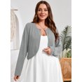 thumbnail image 2 of SHOWMALL Women's Plus Size Open Front Cropped Cardigan Light Gray 4X Lightweight Long Sleeve Bolero Shrug for Dresses, 2 of 8