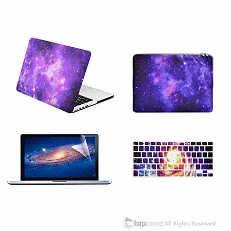 TOP CASE - 4 in 1 Bundle Deal Retina 13-Inch Galaxy Graphic Hard Case, Keyboard Cover, Screen Protector and Sleeve Bag for MacBook Pro 13
