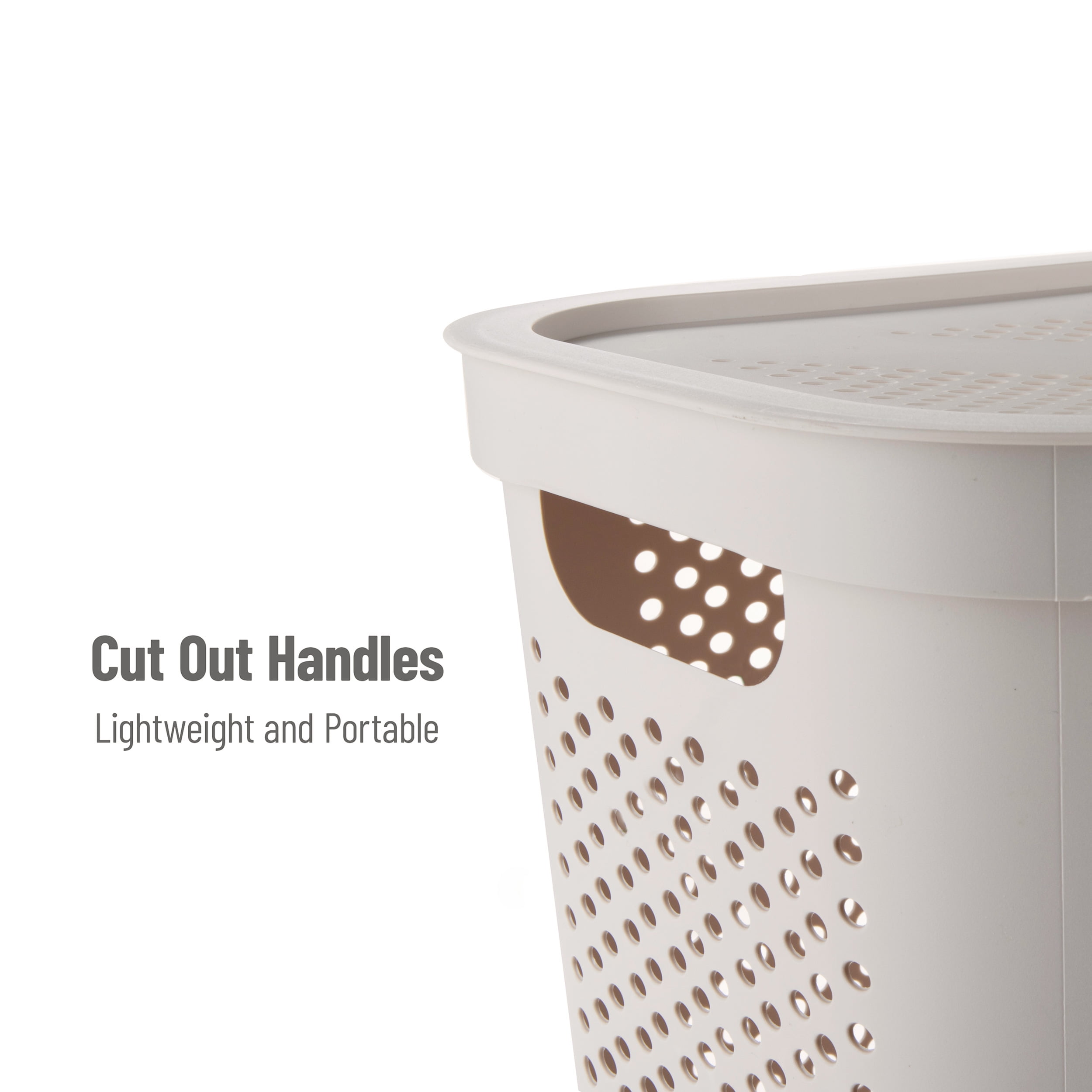 Mind Reader 60L Slim Laundry Hamper, Clothes Basket, Lid, Ventilated, Plastic, Set of 2, Ivory