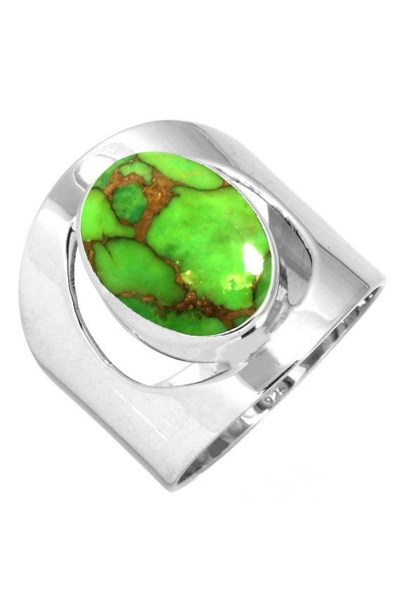 925 Silver Ring For Women - Teens Copper Green Turquoise Stone Silver Ring Size 13 Costume Silver Ring Size 13 Gift For Women On Engagement 925 Gemstone Silver Jewelry