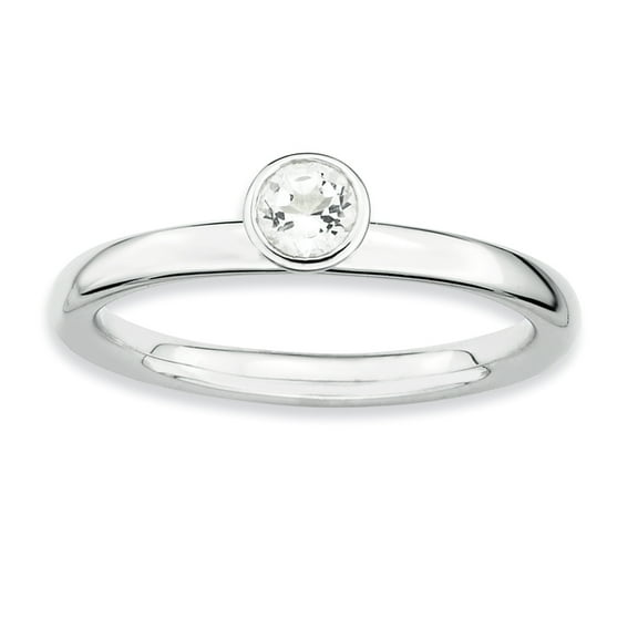 High 4mm Round White Topaz Sterling Silver Ring