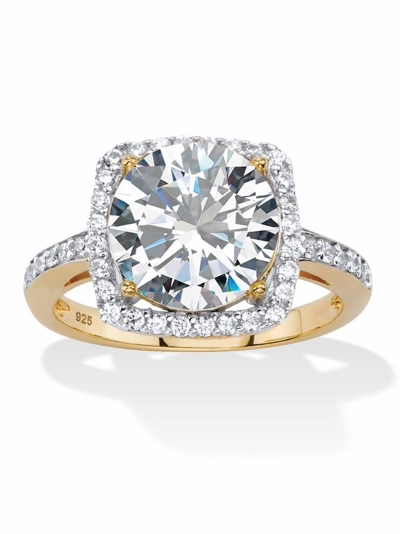 Genuine Gemstone and Cubic Zirconia Halo Cocktail Ring in Gold-Plated or Platinum-Plated Sterling Silver