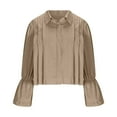 thumbnail image 4 of Lenpel Button down Shirts for Women Ruffle Long Sleeve Collared Pleated Cotton Linen Tops Dressy Casual Blouses(Khaki,X-Large), 4 of 6
