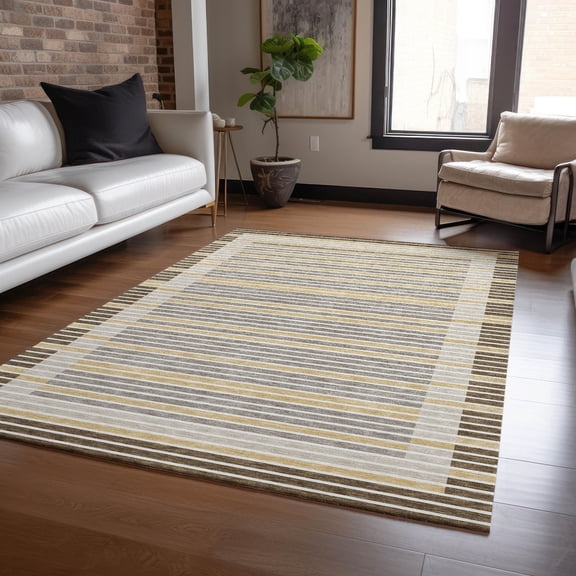 Addison Rugs Machine Washable Indoor/ Outdoor Bordered Geo Chantille Rug 10' x 14' - Brown