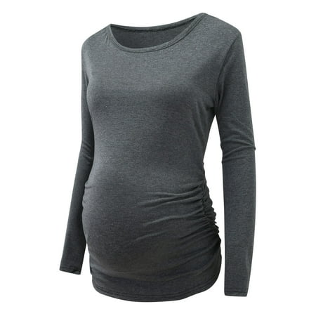 

Tangnade Maternity Clothes Fashion Women Maternity Ruched Tunic Tops Mama Clothes Long Sleeve Scoop Neck Pregnancy T-Shirt