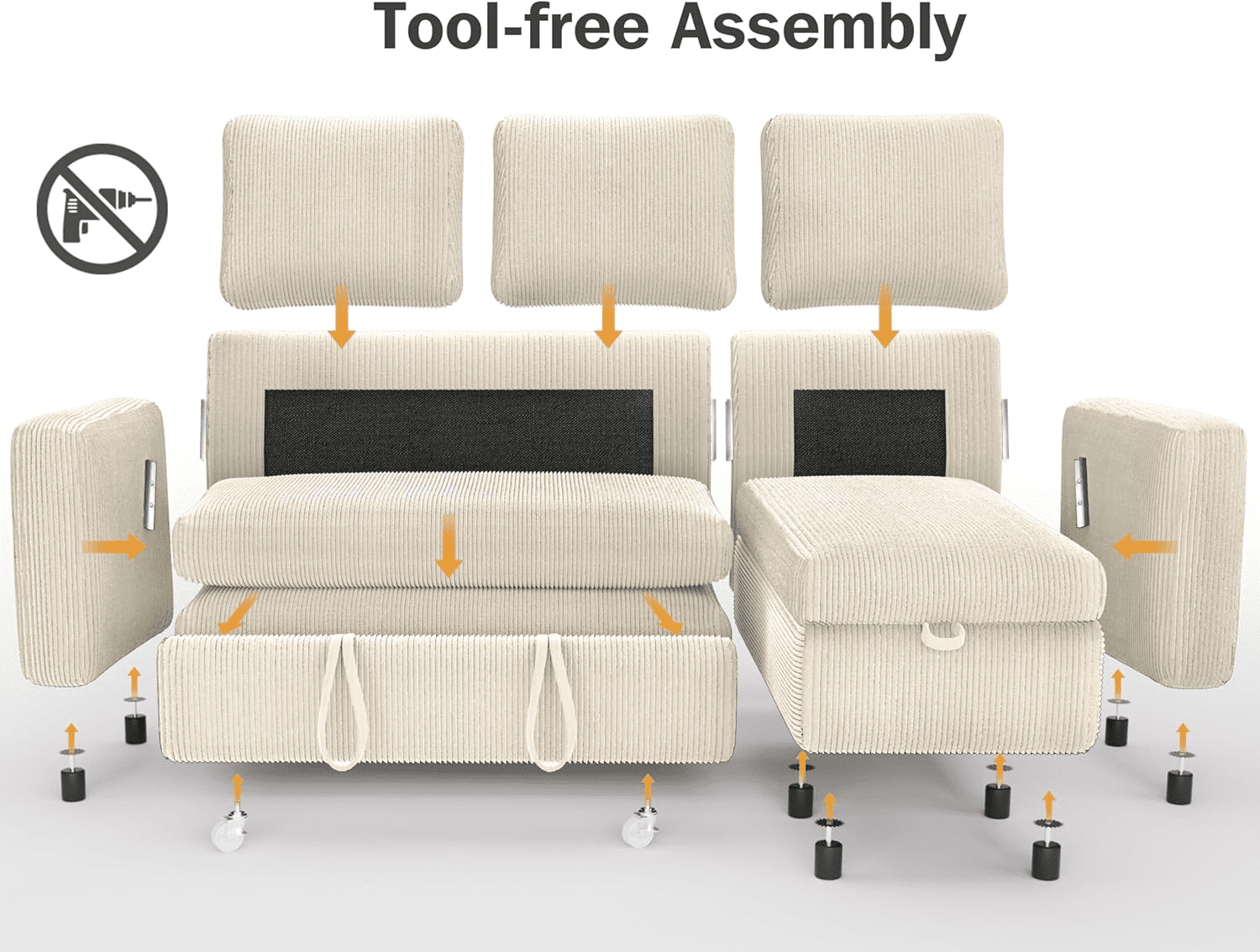 81"L-Shape Convertible Sleeper Sectional Sofa with Storage Chaise and Pull-Out Bed,Reversible Corner 3 Person Couch, for Living Room, Apartment,USB Ports