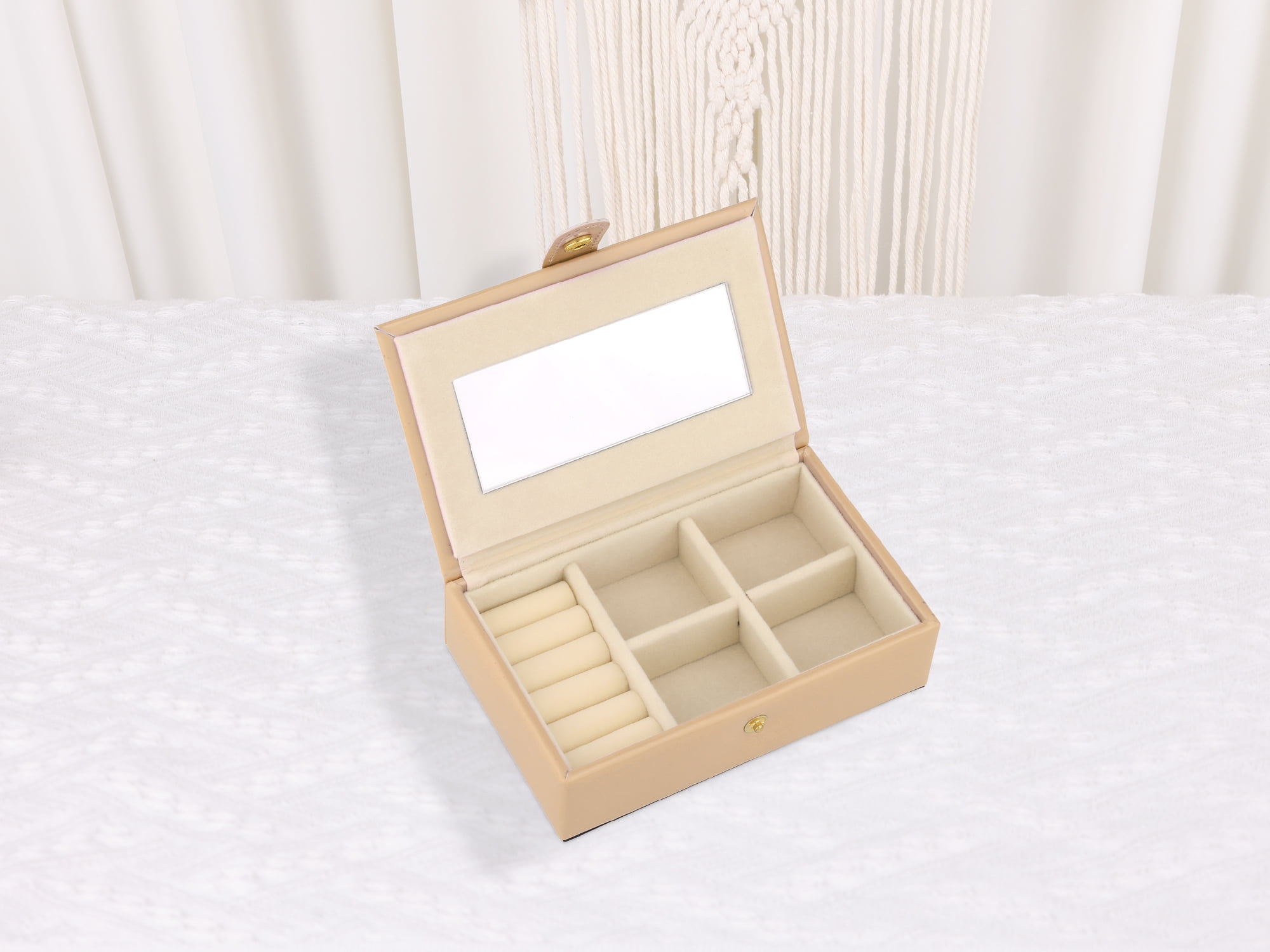 Unique Bargains Travel Jewelry Box Portable Organizer Case with Mirror Gold