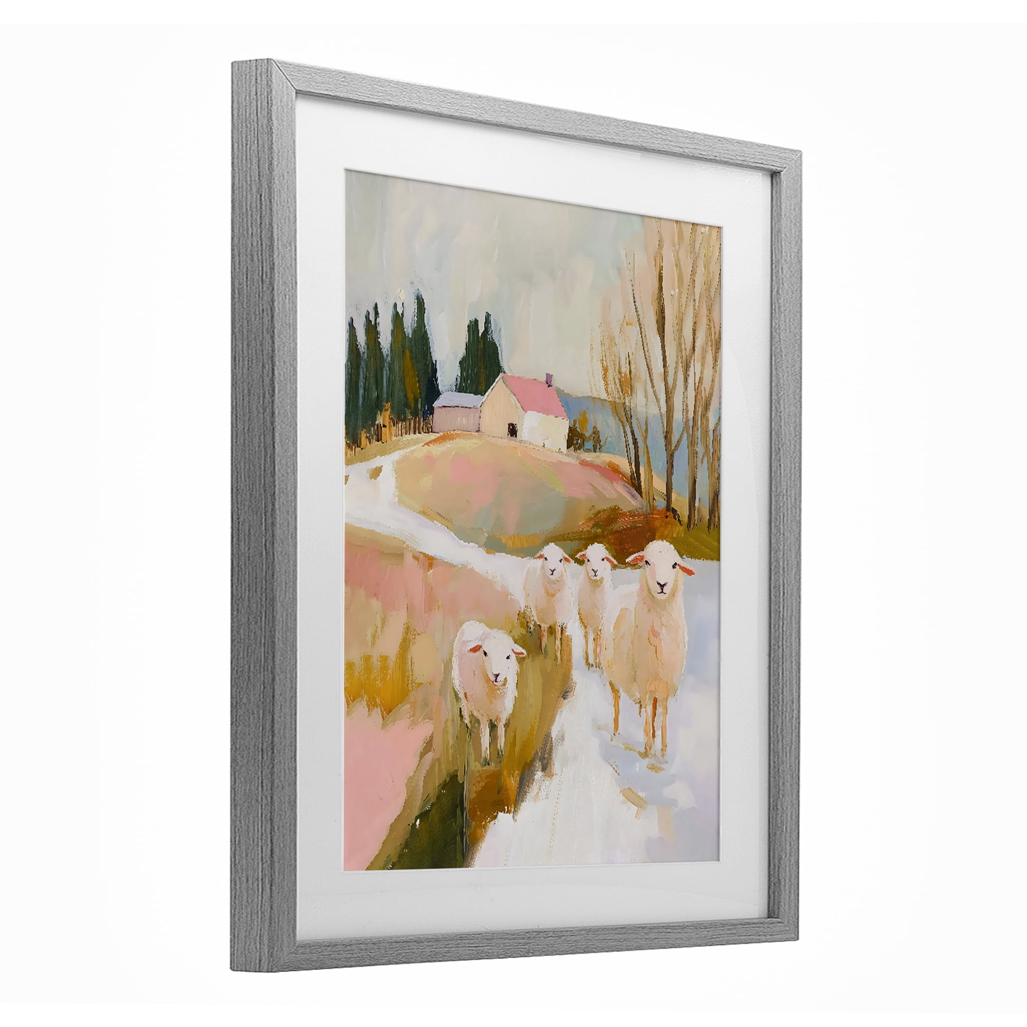 Stupell Industries Sheep on the Roadside Pasture Gray Framed Print Under Glass, design by The Prints Vibe