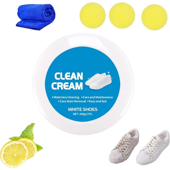 White Shoe Cleaner Cream, Cleaning Cream White Shoe Cleaner, Multipurpose No-Wash WhiteShoe Cleaner Cream with 3 Sponges