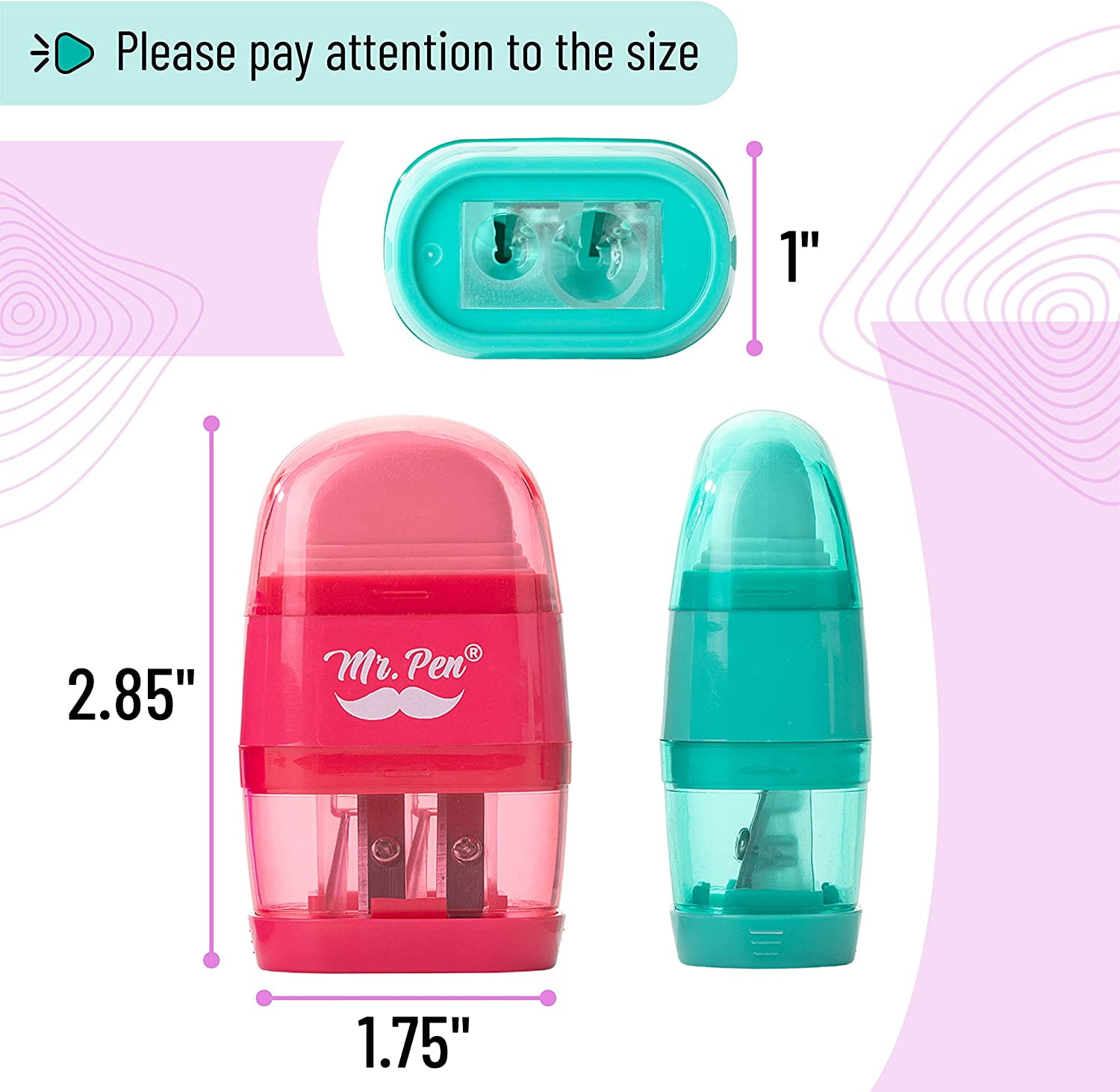 Mr. Pen- Pencil Sharpener & Eraser, 4 Pack, Colorful, 2 Sharpening Holes