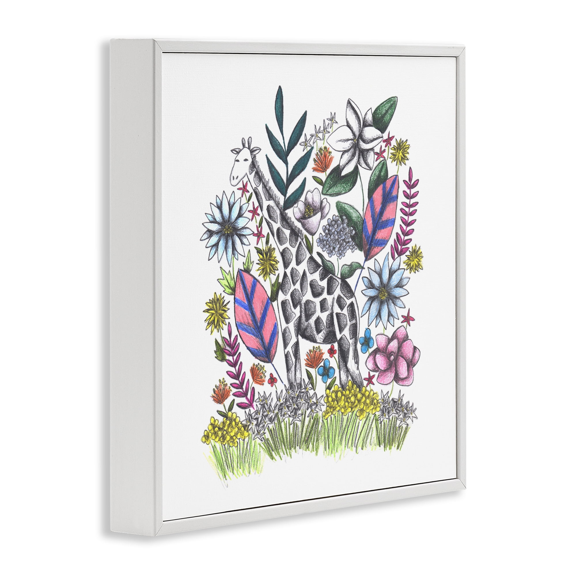 Giraffe in Midst of Flowers White Framed Giclee Art, design by Cecilia Battaini