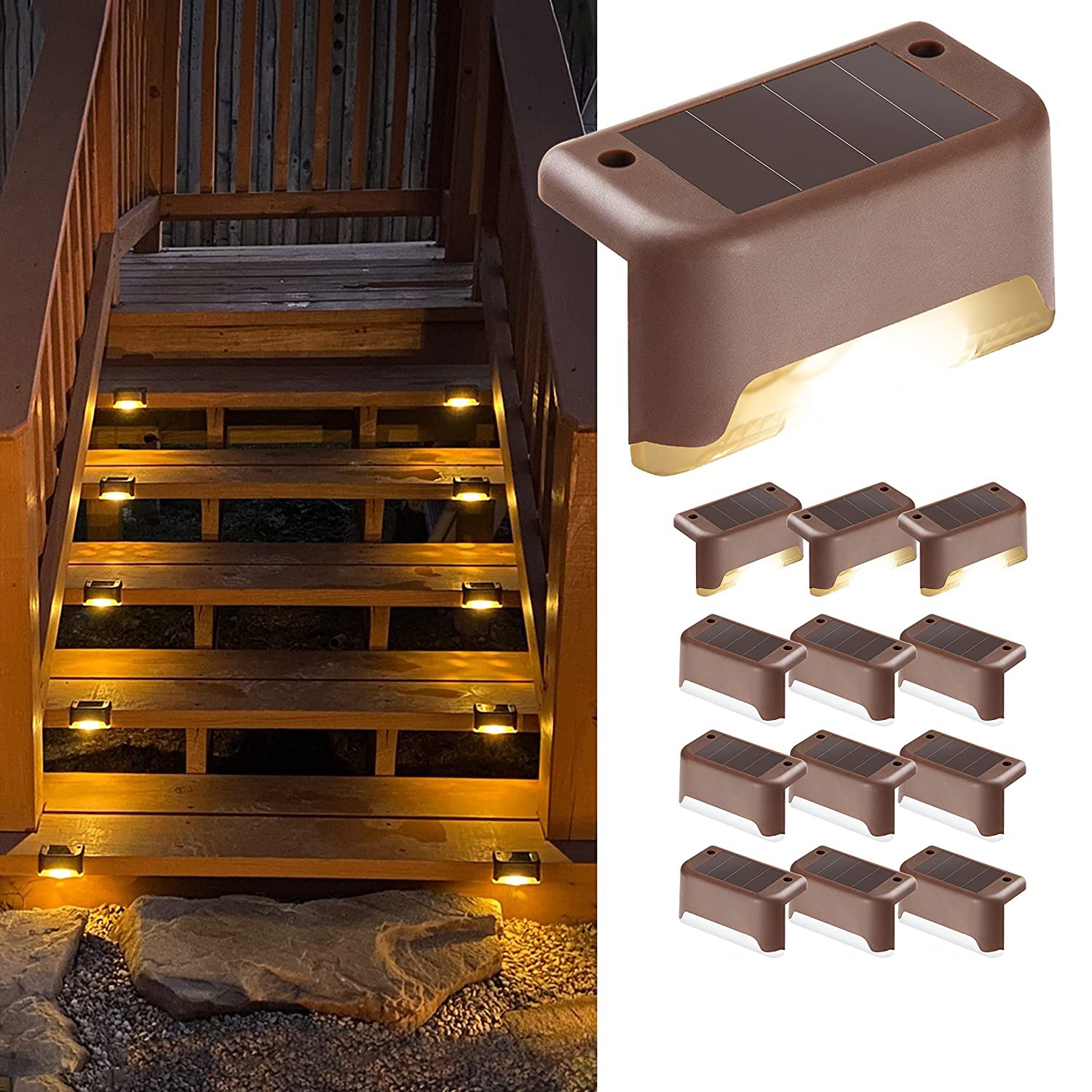 Seenda 12 Pack Solar Deck Lights,Fence Post Solar Lights, Solar Step