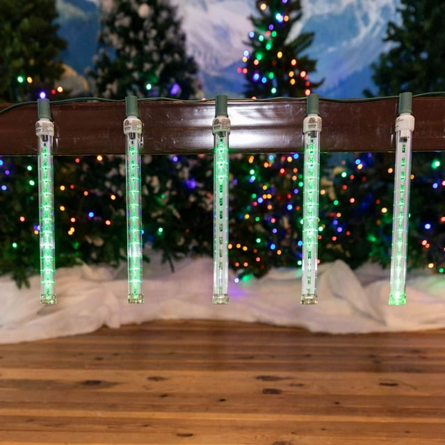 Novelty Lights Meteor Shower Lights, 12 Inch Green LED Cascading Starfall Icicle Tubes, Pack of 5, UL Listed, Durable Polycarbonate Lens, E17/C9 Standard Base, 120V, Indoor/Outdoor