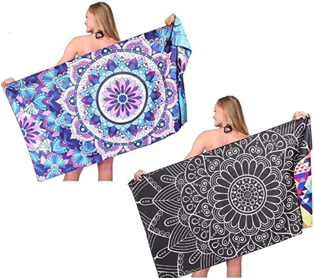 2Pack Microfiber Sand Free Beach Towel 63" x 32" Oversized Quick Dry