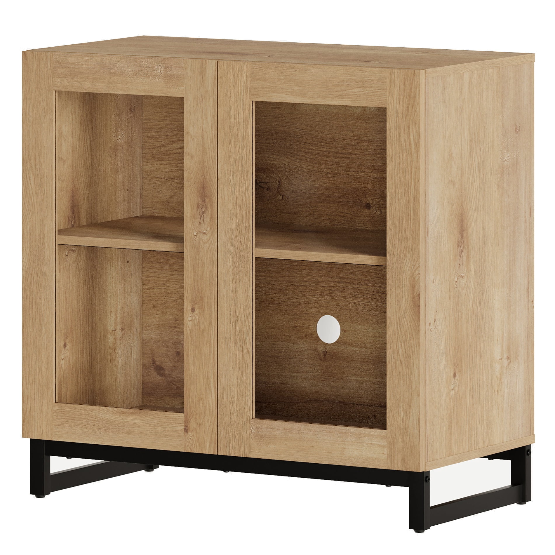 Modern Sideboard Buffet Cabinet with Glass Doors and Adjustable Shelf Coffee Bar Storage Cabinet for Living Room Kitchen,Oak