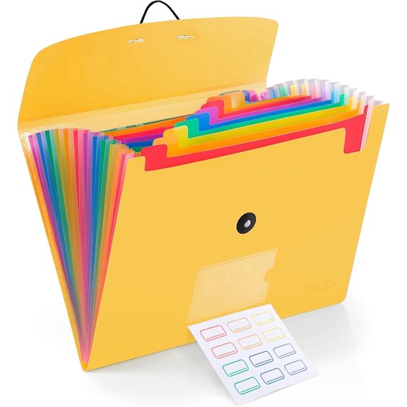 Accordion File Folder, 13-Pockets Expandable File Folder for A4 Letter Size Paper, Yellow