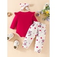 thumbnail image 3 of Infant Baby Girls 3 Piece Outfit Elephant Print Long Sleeves Romper and Casual Pants Headband Set, 3 of 9