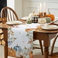 thumbnail image 3 of ERUNPONLY Orange Blue Thanksgiving Fall Table Runner - 36 Inch Long Autumn Botanical Pumpkins Cotton and Linen Blended Dress Scarves Farmhouse Table Runner for Kitchen Dining, Coffee Table, 13" x 36", 3 of 8