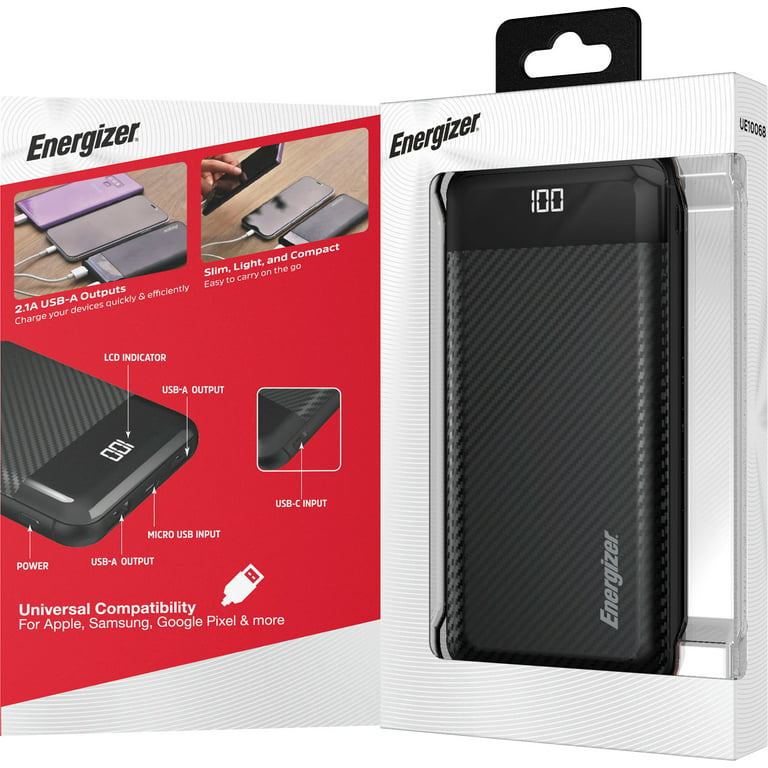 lelijk Schurend trog Energizer - MAX 10,000mAh High Speed Universal Portable Charger/Power Bank  with LCD Display for Apple, Android, Google & USB Devices - Black -  Walmart.com