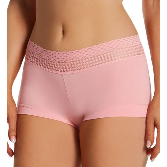 Women's Maidenform 40859 Dream Cotton Boyshort Panty with Lace (Rose Bloom Pink 8)