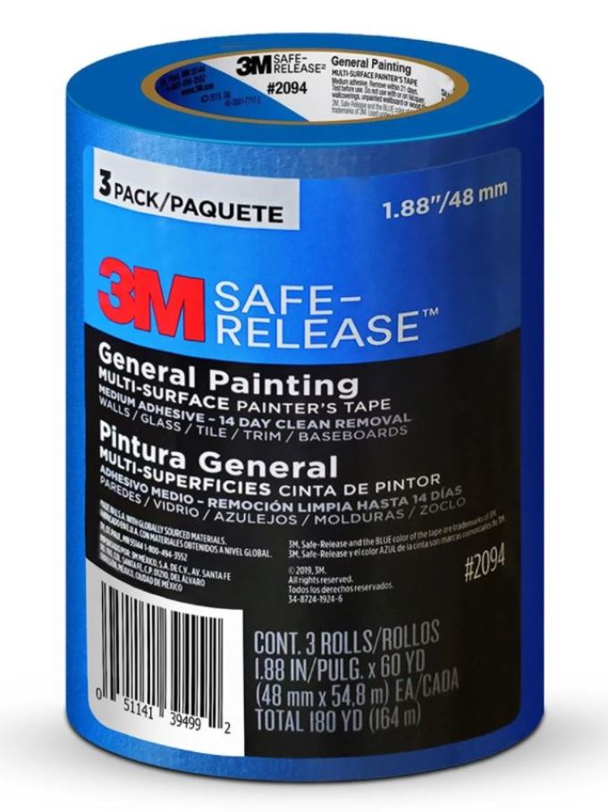 3M Original 2” Blue Painters Tape 3 PACK 1.88 x 60 yd Each (48 mm x