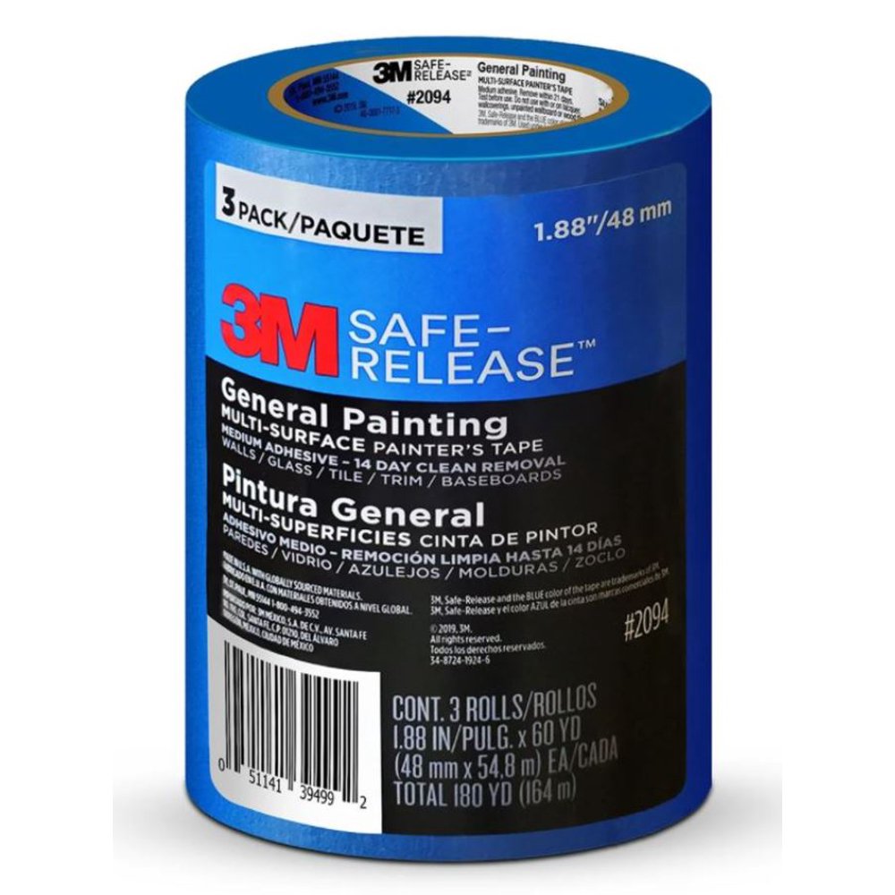 3M Original 2” Blue Painters Tape 3 PACK 1.88 x 60 yd Each (48 mm x