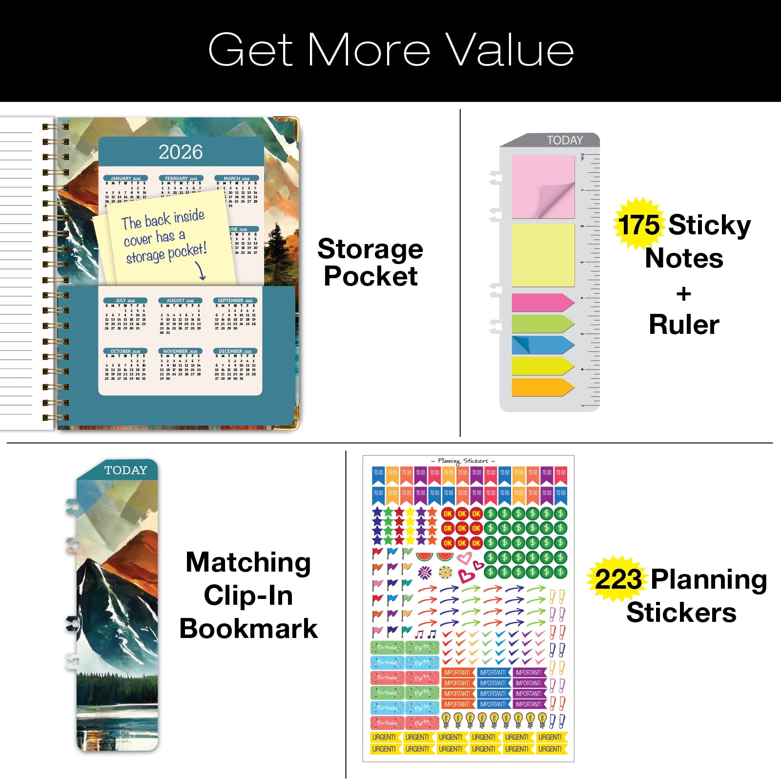 Academic Year 2025-2026 Planner, June 2025 - July 2026, 8.5"x11" Daily Weekly Monthly Planner Yearly Agenda, Hardcover, Bookmark, Pocket Folder and Sticky Note Set (Lake View)