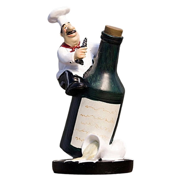 Figuras decorativas de chef francés - Decoración de resina 3D para el hogar para gourmets Sentarse en la botella de vino