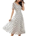 thumbnail image 6 of PBFRDSJ Women's V Neck Polka Dot Midi Dress Short Sleeve Waist Flared A Line Dress 50s Cocktail Dress Sizes M-3XL, 6 of 7
