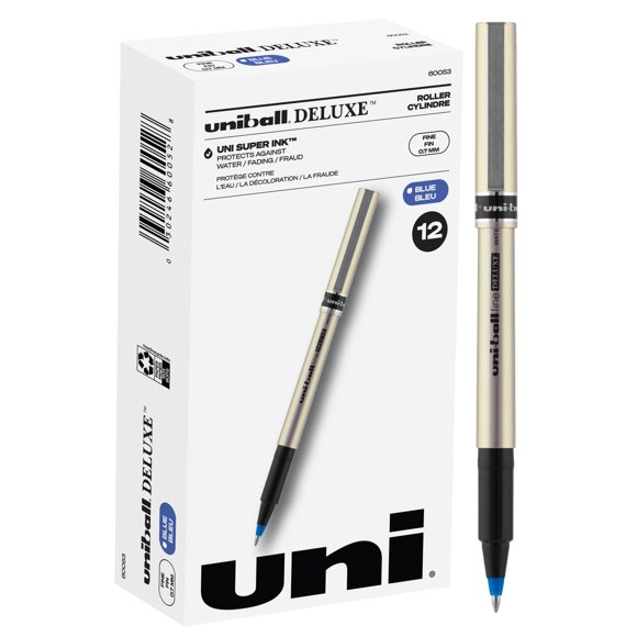 Bolígrafo Rollerball Uni-Ball Deluxe Punta Fina 0.7mm Tinta Azul Paquete de 12
