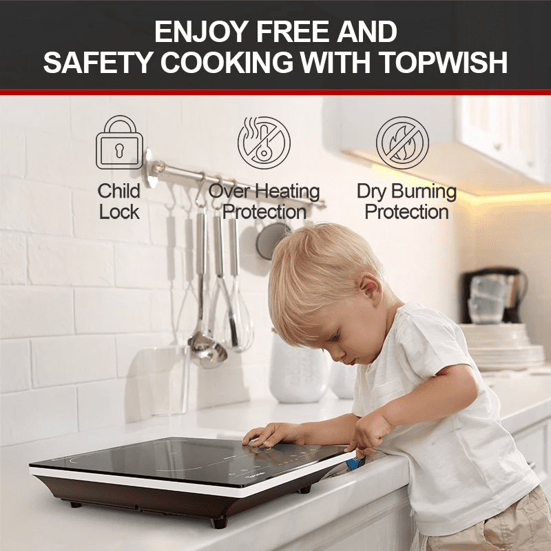 TOPWISH Portable Induction Cooktop, 1600W Single-Burner Electric Hot Plate, 10 Temperature & 10 Power Levels, 110–120V, LED Touch Control, Child Lock & Safety Protection
