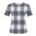 thumbnail image 4 of Echfiprom Tops for Women Puff Sleeve Navy Summer Plaid Elegant Soft Loose Womens Blouse Short Sleeve, 4 of 6