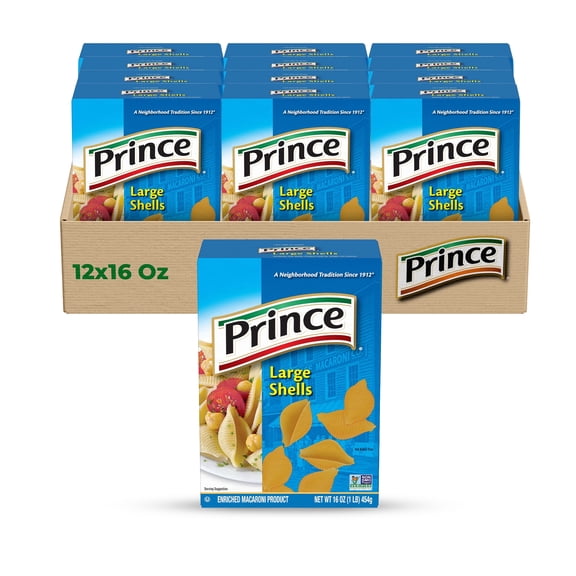 Prince Large Shell Pasta (12-Pack, 16 oz) Shell-shaped pasta holds sauces, cheeses & fillings; perfect for baked dishes.